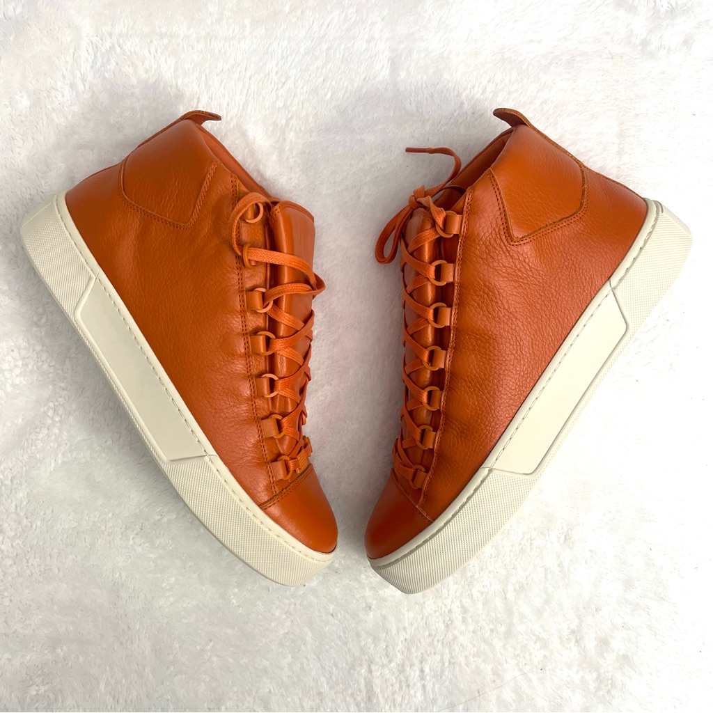 Balenciaga Arena High Top Leather Men's Sneakers Orange Size 41 Us 8 New In Box